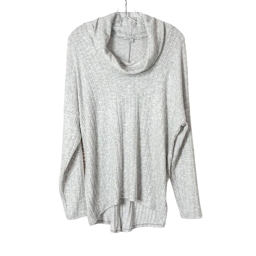 Green Envelope Womens Ribbed Knit Cowl Neck Tunic Pullover Sweater Gray Sz Large